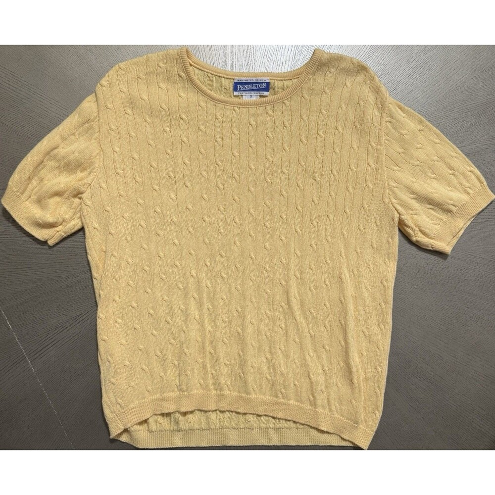 Vintage Pendleton Sweater Womens Small Yellow Cable Knit Short Sleeve Cotton USA